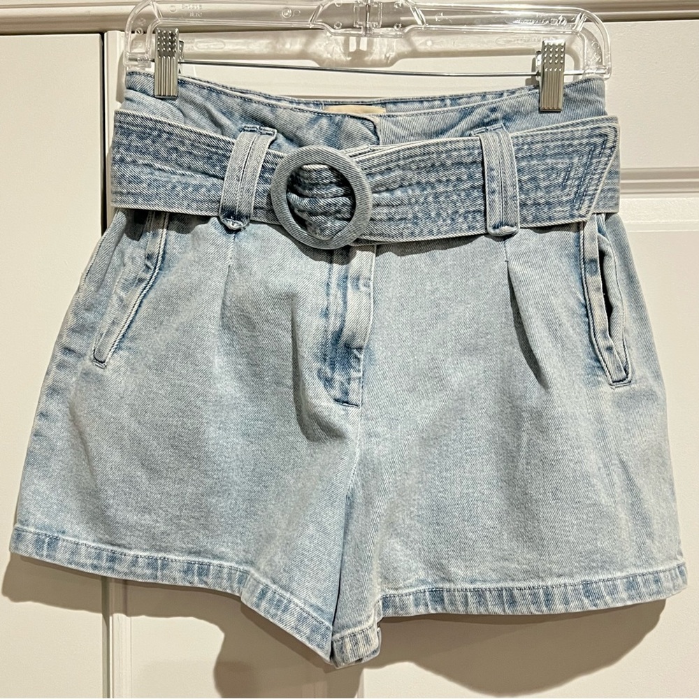 Sézane High-Waisted Belted Denim Shorts – EU 36 / US 4 – Excellent Condition